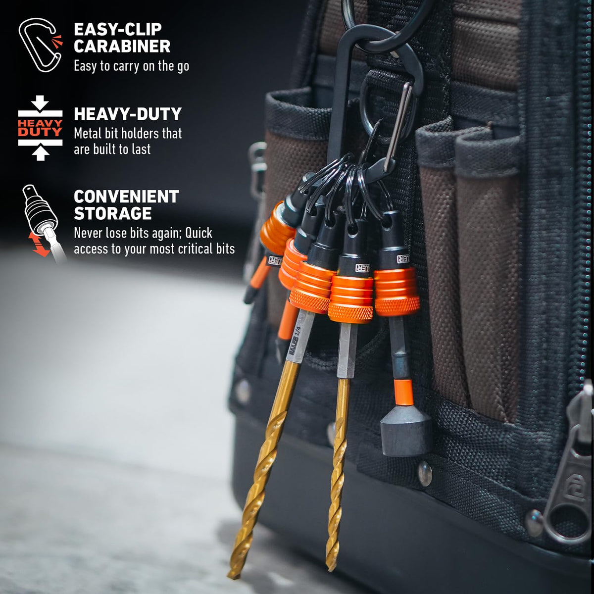 Railer compact extension bar design saves space while keeping bits accessible.