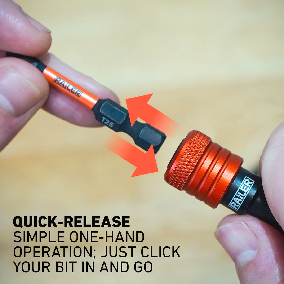 Railer durable metal bit holder endures busy work environments.