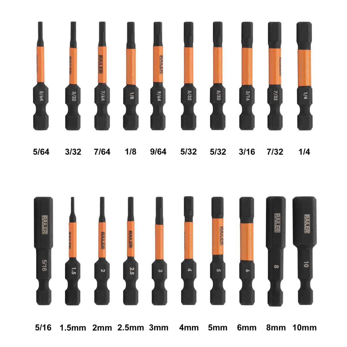 Railer 20pc hex bits range for versatile furniture screws