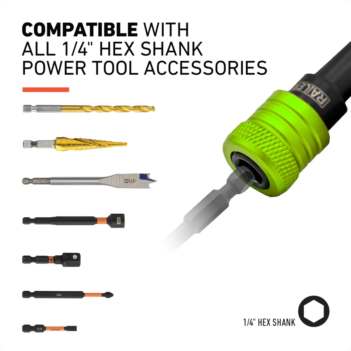 Railer quick release bit holder shown in one hand operation
