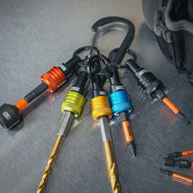 Railer carries essential bits for screwdriver, nut driver, and drill tasks.