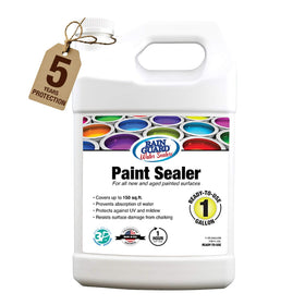 Rain Guard Paint Sealer 1 Gallon label highlights durable protection for surfaces