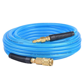 RainBello 50ft air hose coiled for easy storage and quick tool setup.