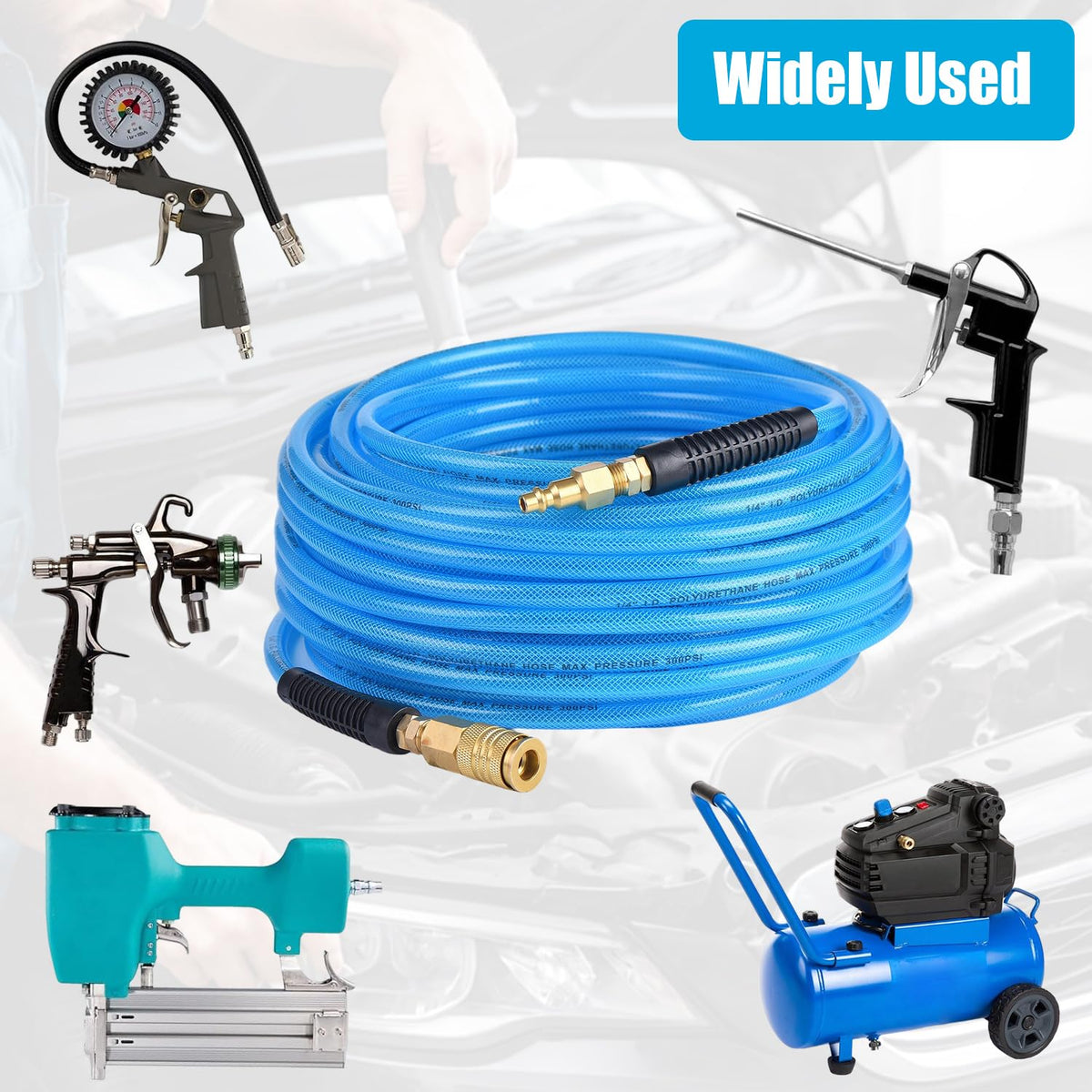 RainBello reinforced hose withstands extreme temperatures in hot and cold garages.