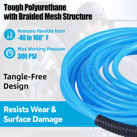 RainBello air hose with brass quick-connect fittings for leak-free performance.