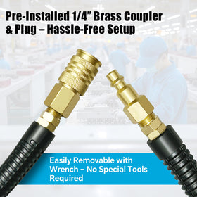 RainBello swivel ends reduce tangling during heavy-duty air tool operation.