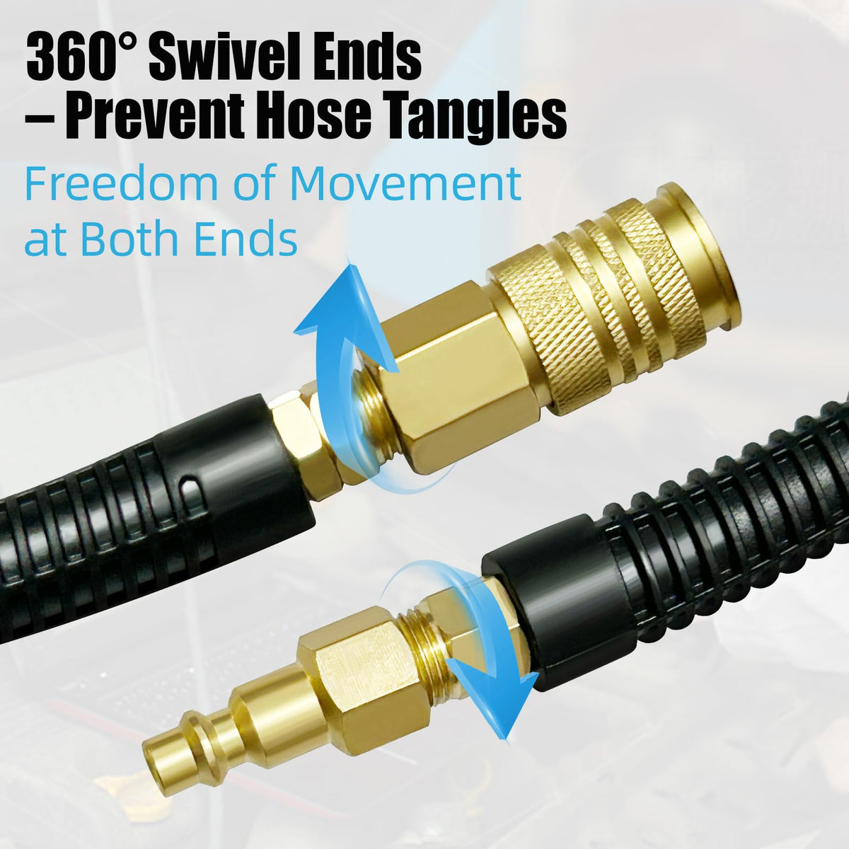 RainBello braided polyurethane hose demonstrates durability and flexibility for workshop tasks.