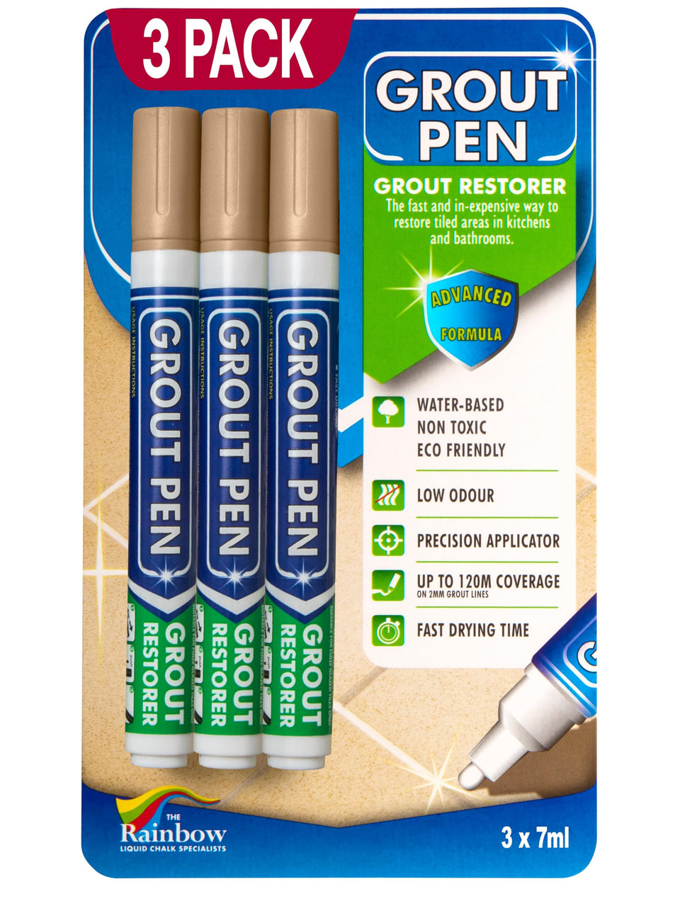 Rainbow Chalk Markers beige grout pen cap close-up showing color-matching cue for bathrooms
