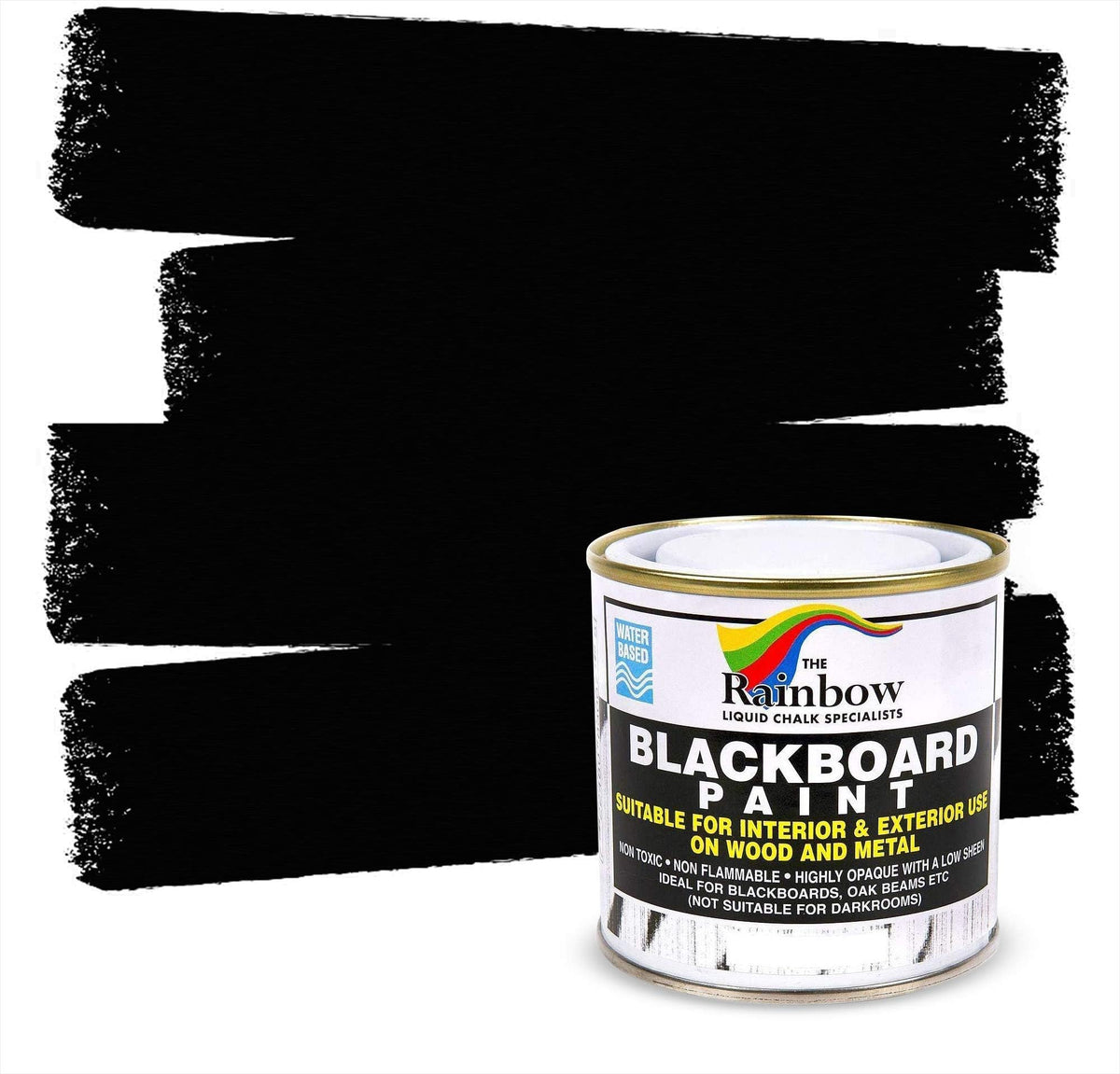 Rainbow Chalk Markers Chalkboard Paint bottle close-up showing easy coverage.