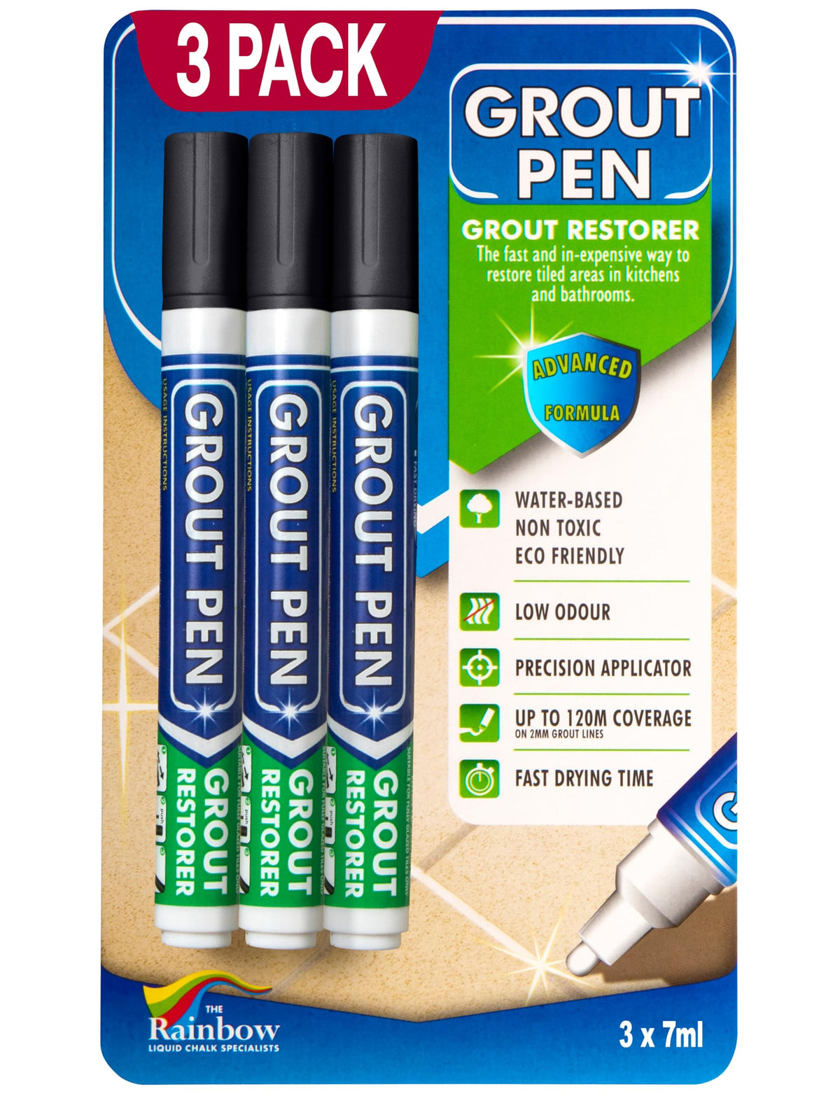 Rainbow Chalk Markers Grout Pen cap close-up for precise grout recoloring