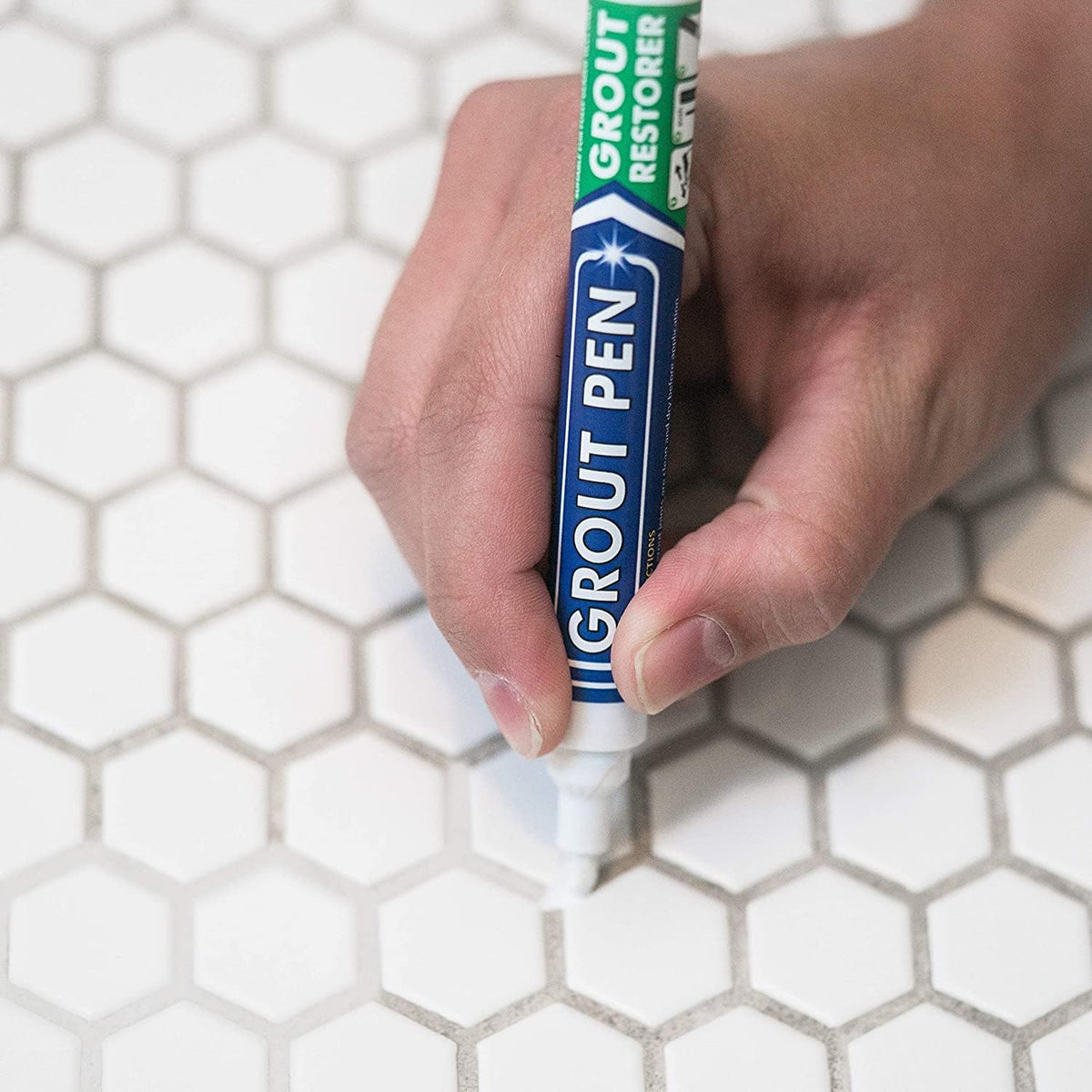 Rainbow Chalk Markers grout pen white dries with a clean finish.