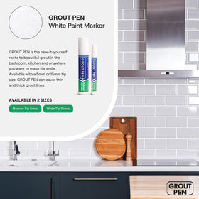 Rainbow Chalk Markers grout pen white narrow tip enables precision on tight lines.