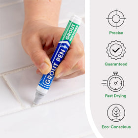 Rainbow Chalk Markers Limited Grout Pen applying Winter Grey to tile grout along edge.