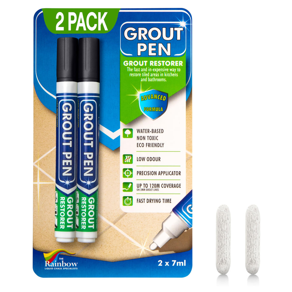 Rainbow Chalk Markers Limited grout pen in black for refreshed grout color and easy coverage.