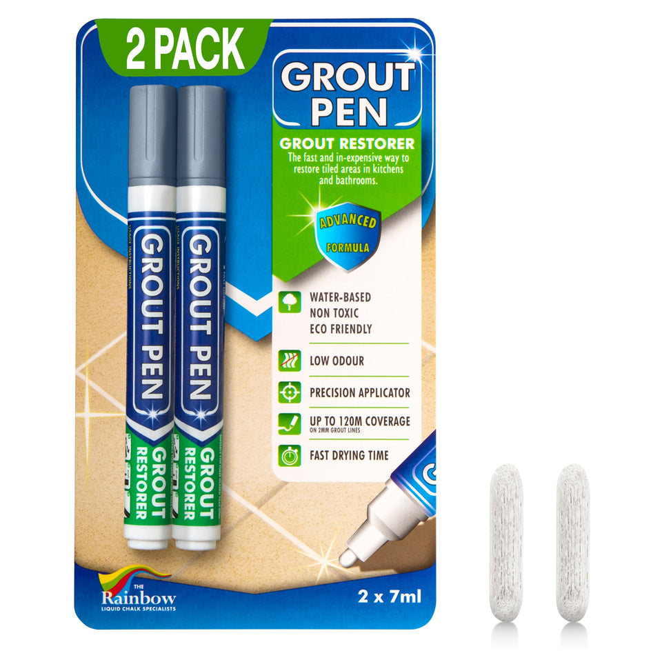 Rainbow Chalk Markers Limited grout pen grey tile marker on tile showing color cap guidance for grout revival