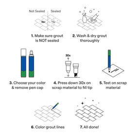 Rainbow Chalk Markers Limited grout pen Ivory fresh-look grout after painting.