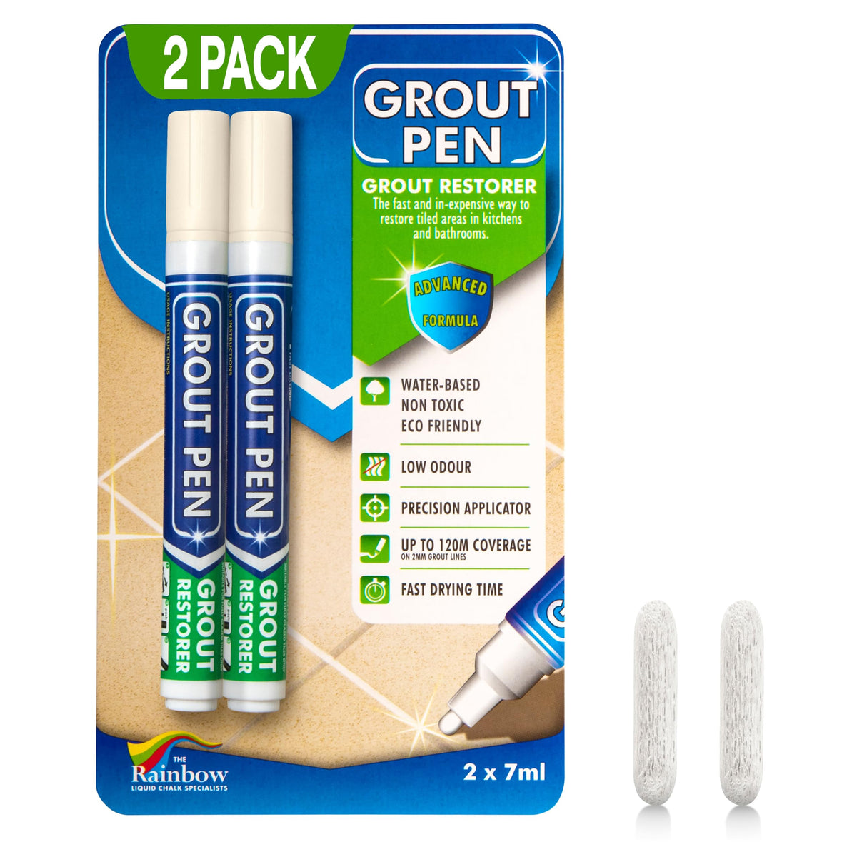 Rainbow Chalk Markers Limited grout pen Ivory tip closeup for precise grout coloring.