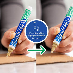 Rainbow Chalk Markers Limited grout pen beige used for even tile grout recoloring.