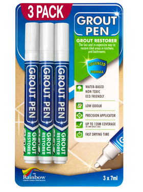 Rainbow Chalk Markers Ltd grout pen white on tile grout showing 3-pack option for fresh look