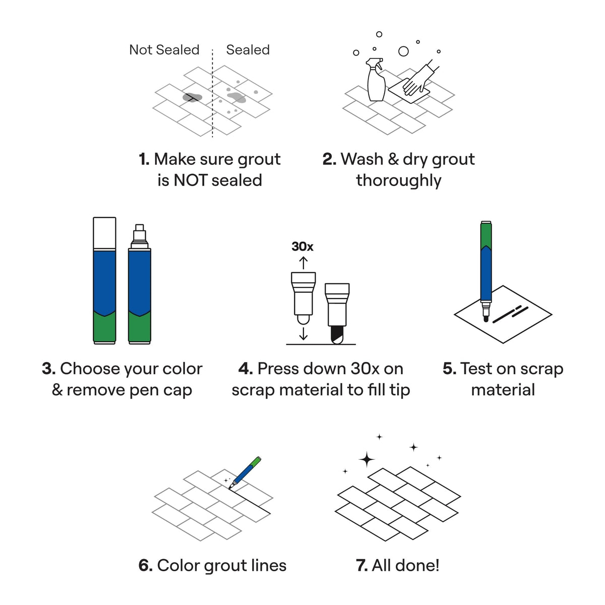 Rainbow Chalk Markers Ltd grout pen white on unsealed grout test area