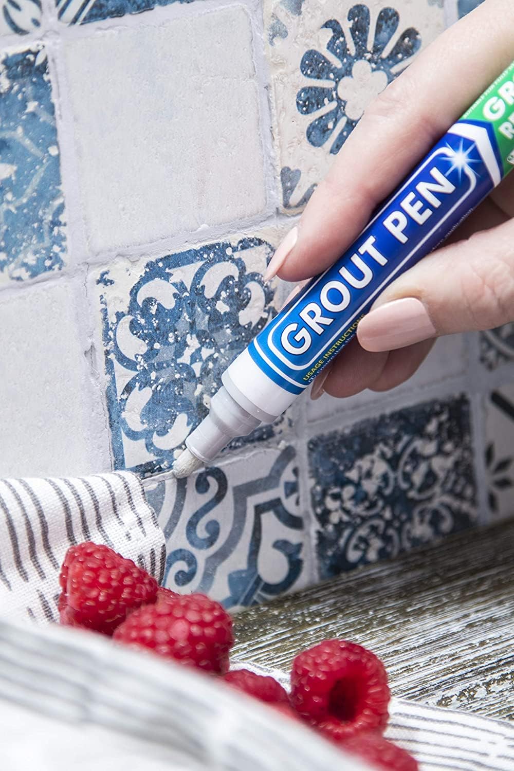 Rainbow Chalk Markers grout pen light grey demonstrates long coverage on grout
