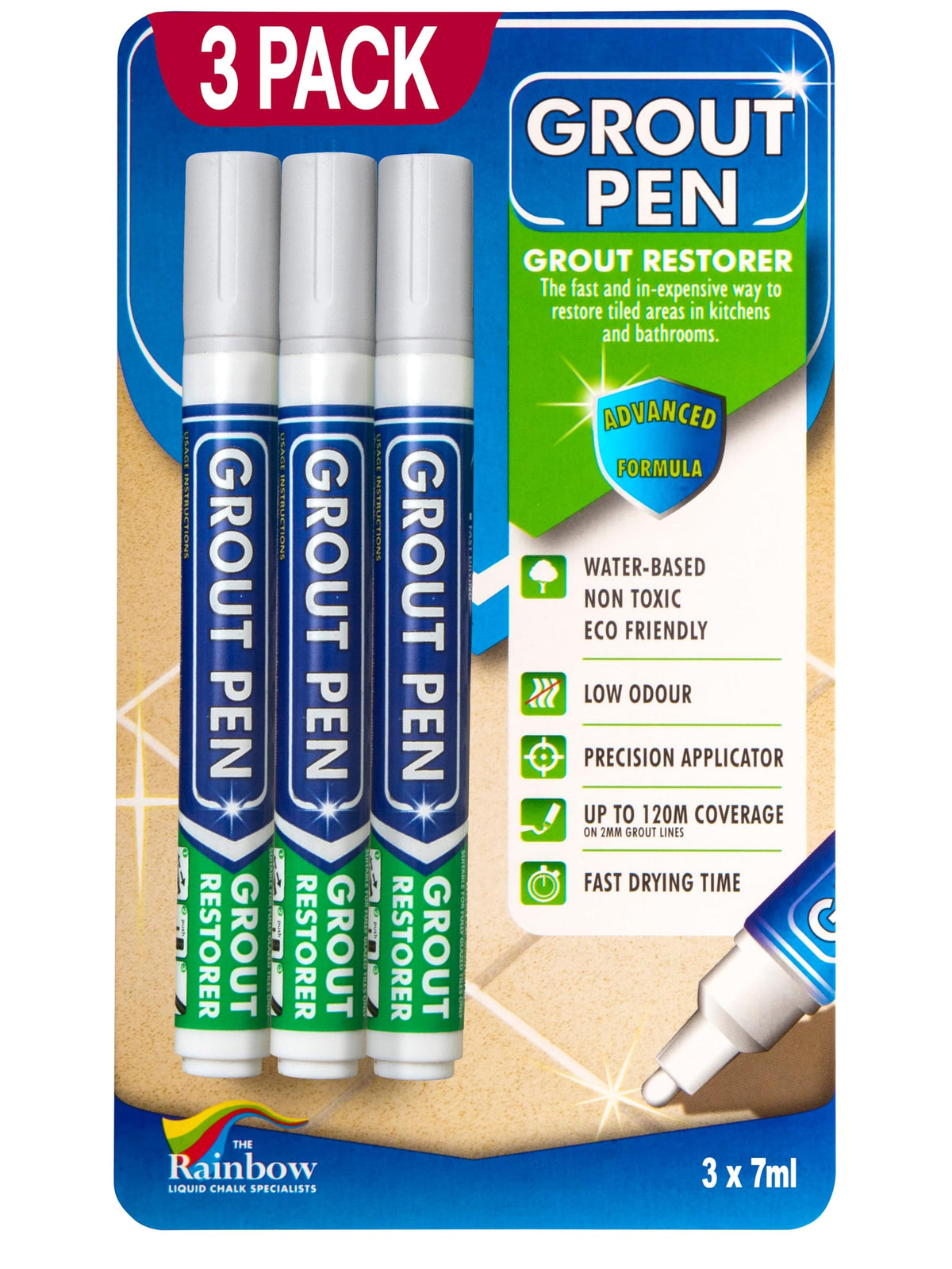 Rainbow Chalk Markers grout pen light grey tile close-up showing 5mm tip for precision