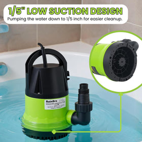 RainBro 10ft garden hose included for immediate setup and versatile drainage.