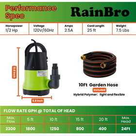 RainBro multi-purpose drainage kit supports hoses and adapters for quick setup.