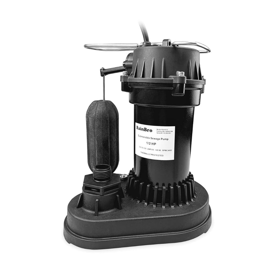 RainBro PSU051V thermoplastic submersible sump pump for basement drainage
