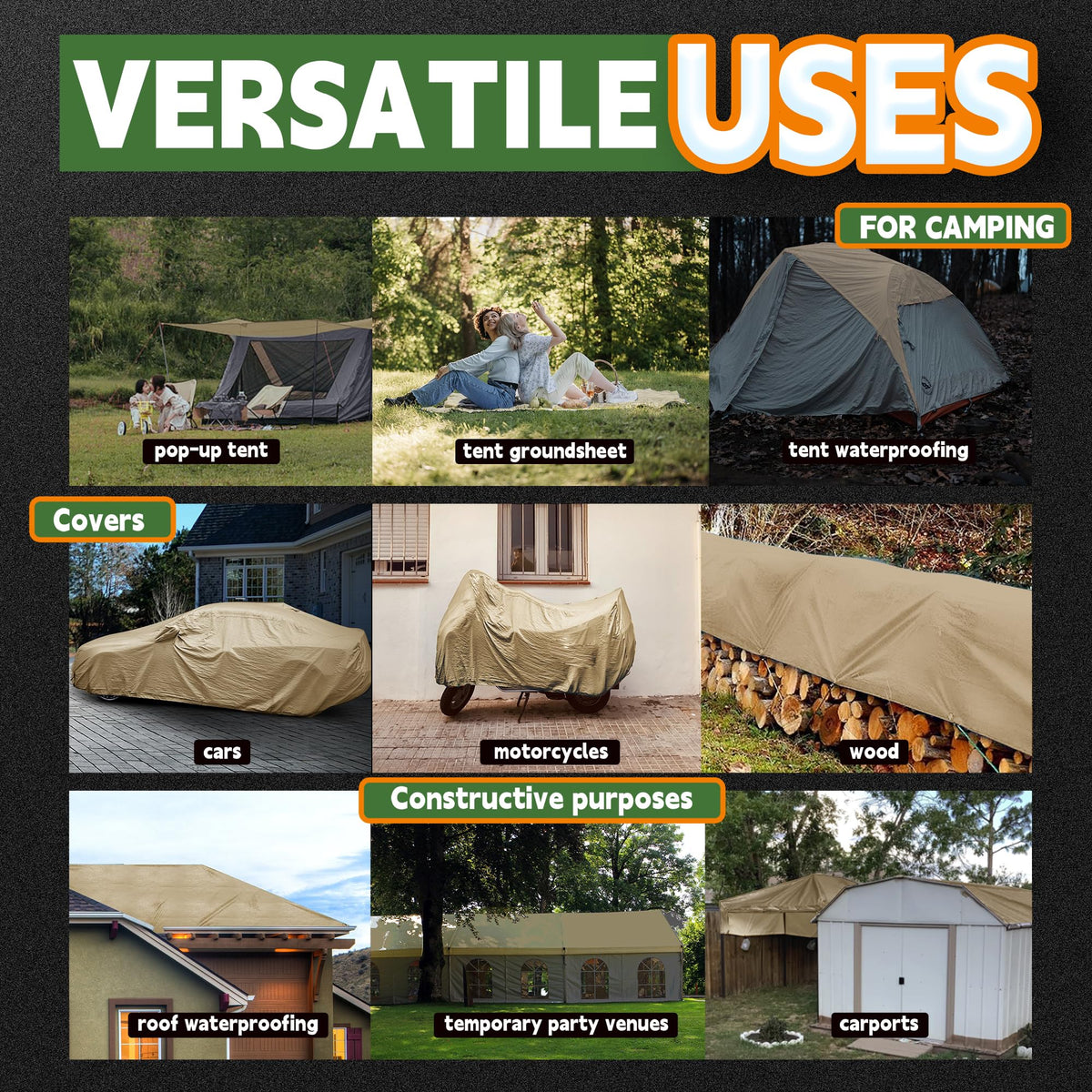 RAINDWAY heavy-duty tarp resists ripping for rugged outdoor projects.