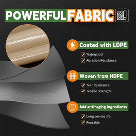 RAINDWAY tarp with metal grommets and reinforced edges for long-lasting outdoor use.