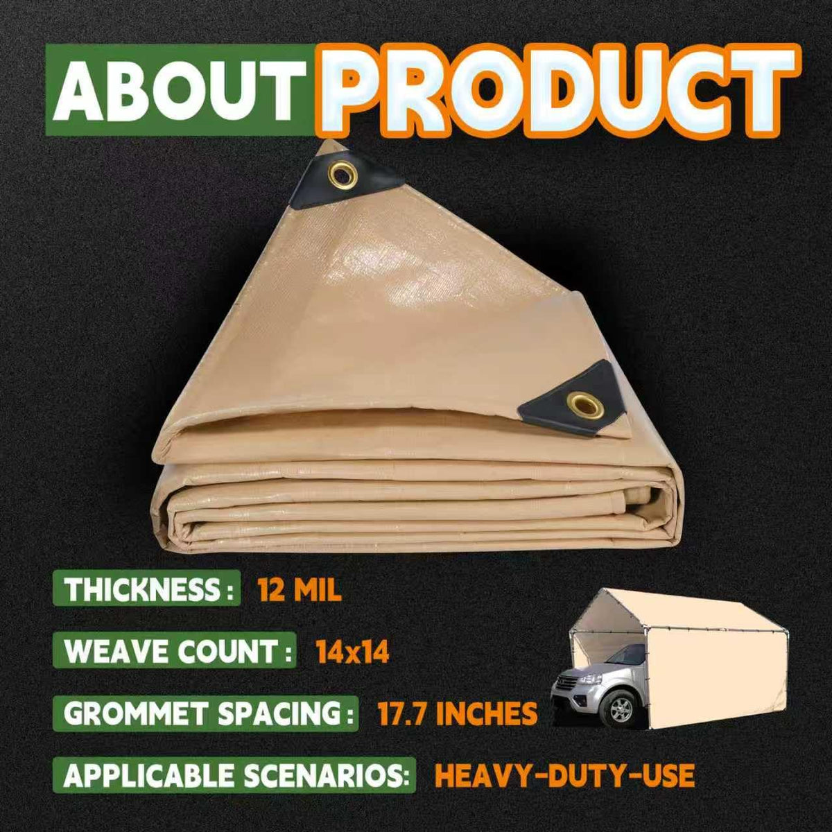 RAINDWAY tarp protects camper or outdoor furniture during rain and snow.