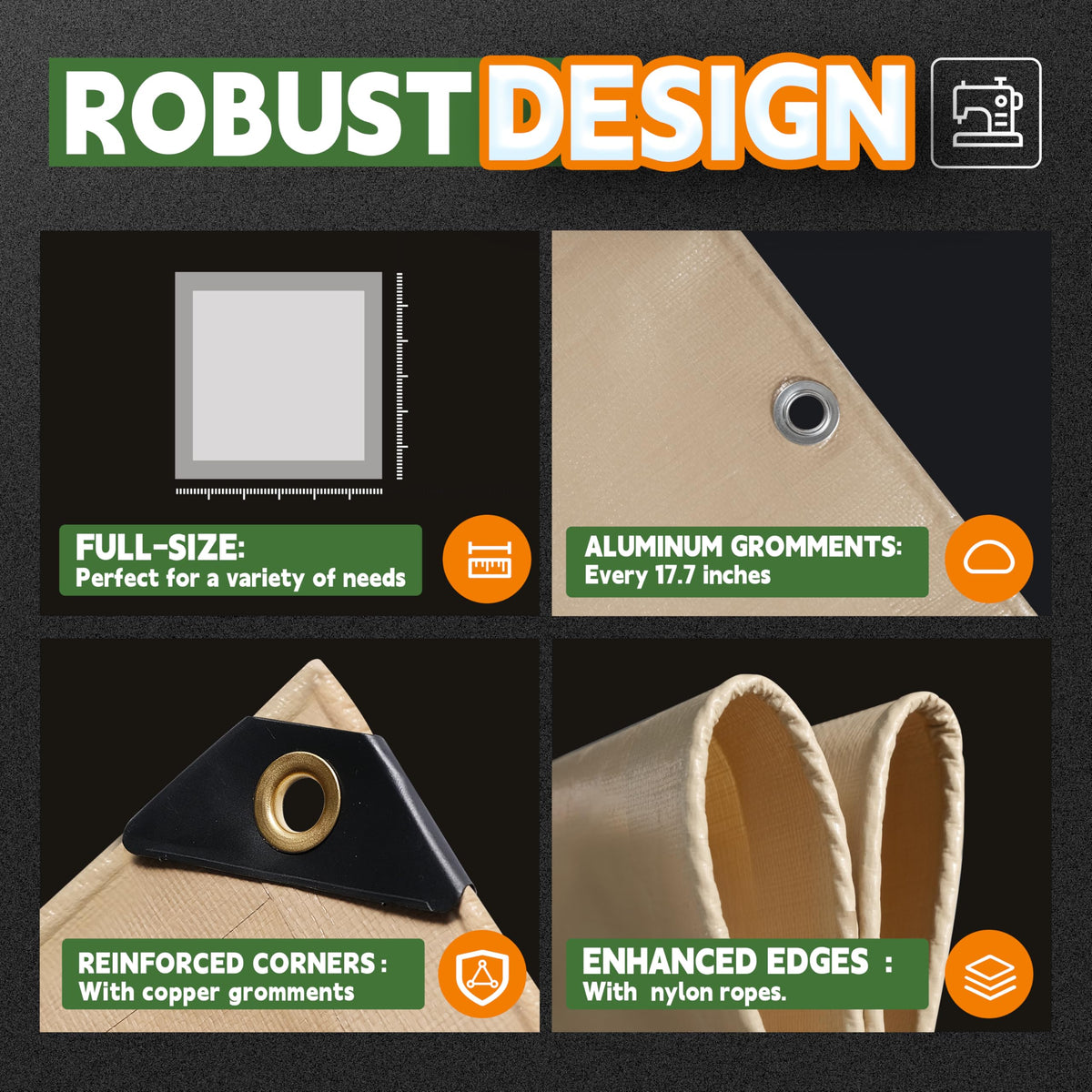 RAINDWAY 12mil tan tarp UV-resistant design keeps surfaces cooler and protected.