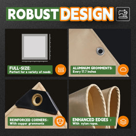 RAINDWAY 12mil tan tarp UV-resistant design keeps surfaces cooler and protected.