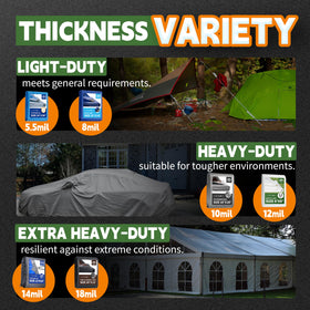 RAINDWAY 12mil tan tarp folds neatly for storage and quick setup.