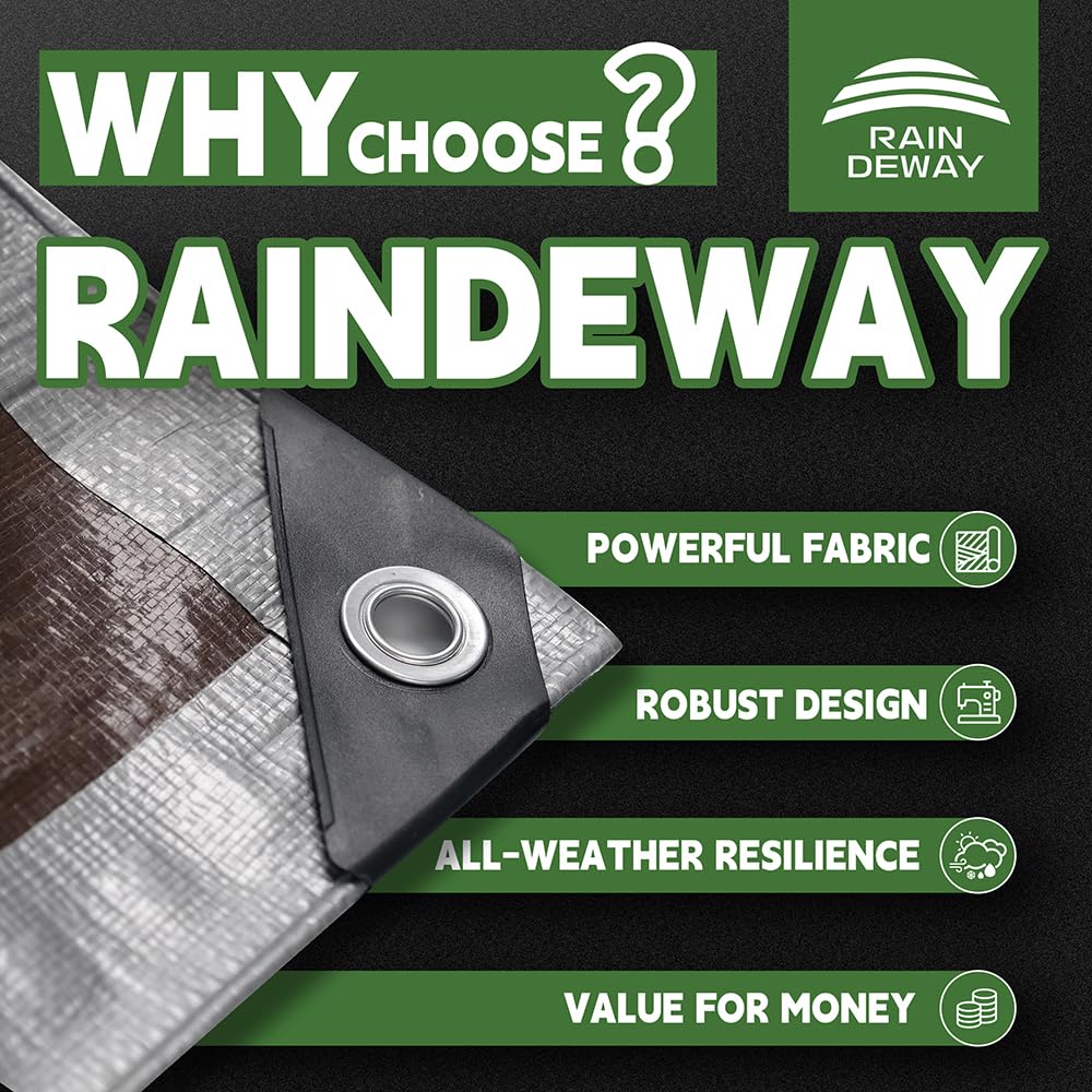 RAINDEWAY 14x14 brown tarp with reinforced edges for durability