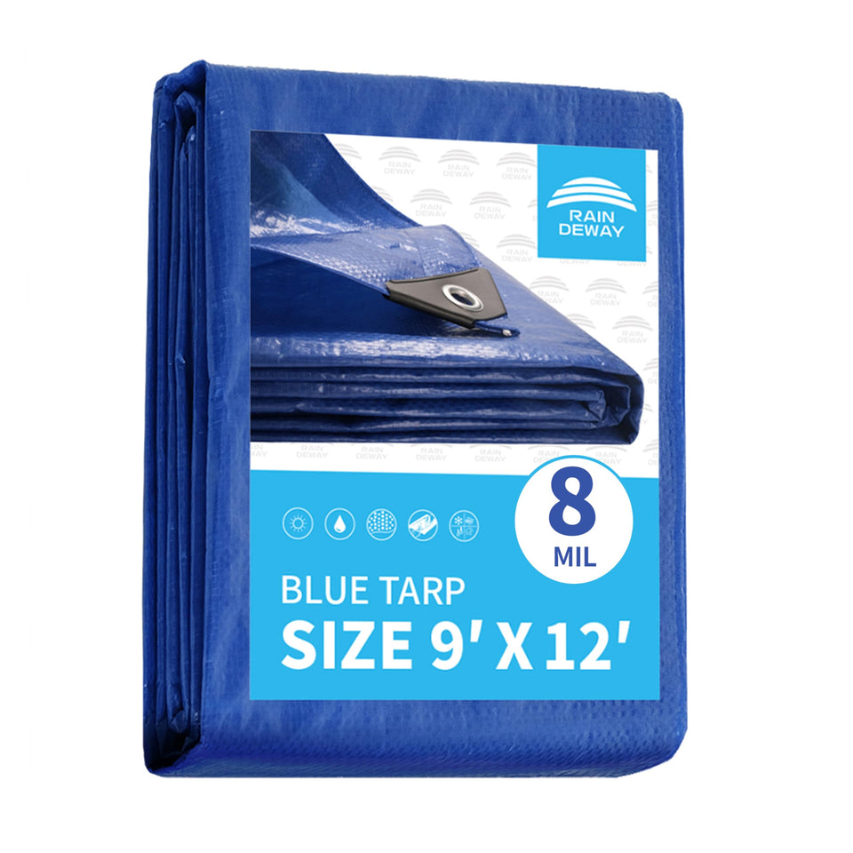 RAINDEWAY Blue Tarp 9x12 cover with metal grommets for secure anchoring