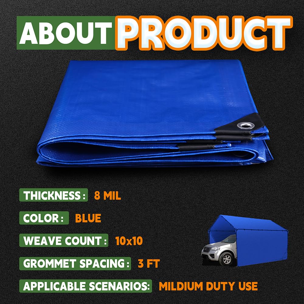 RAINDEWAY Blue Tarp 9x12 finished size clearly printed for accurate setup