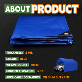 RAINDEWAY Blue Tarp 9x12 finished size clearly printed for accurate setup