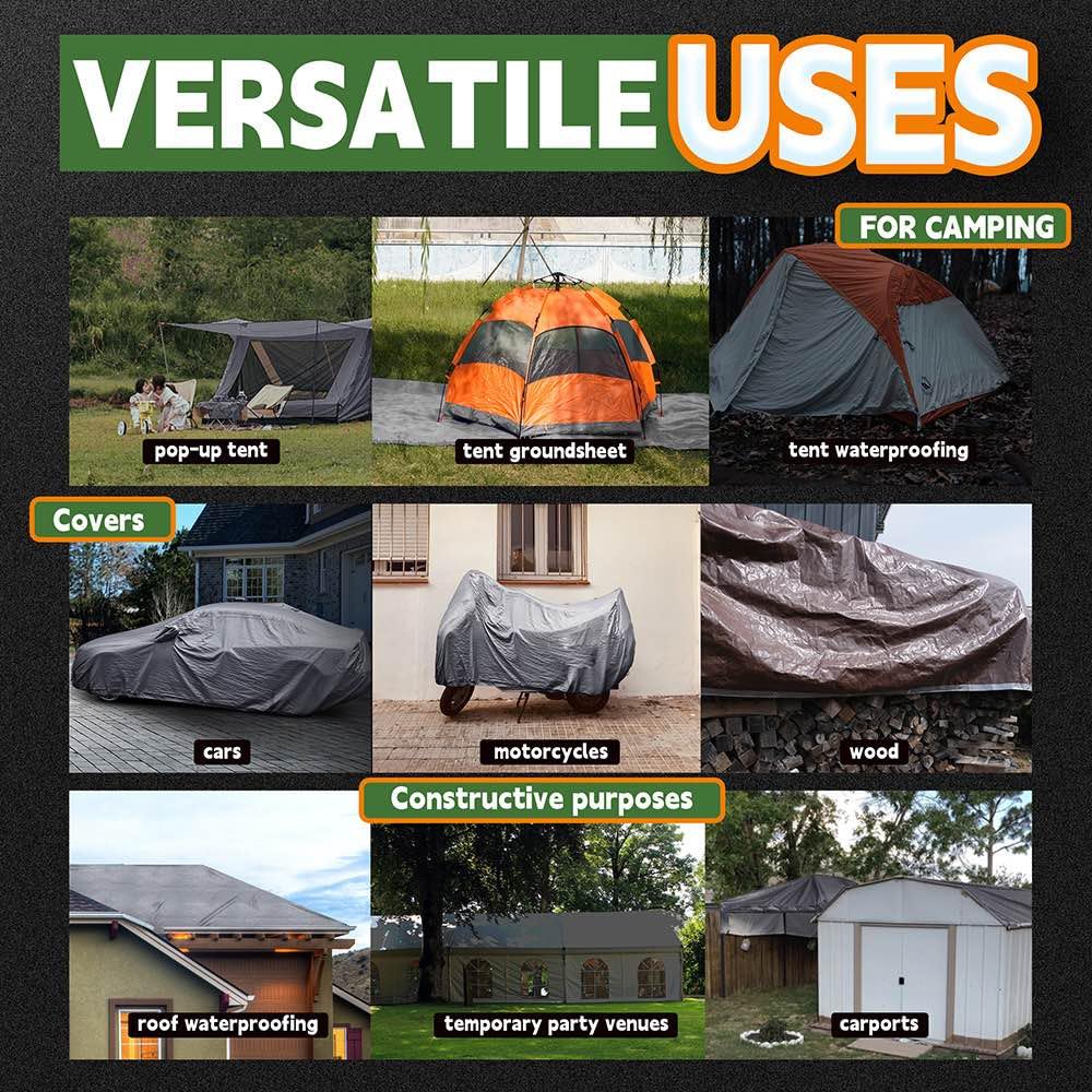 RAINDEWAY five-ounce poly tarp offers sturdy, long-lasting coverage.