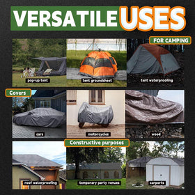 RAINDEWAY five-ounce poly tarp offers sturdy, long-lasting coverage.