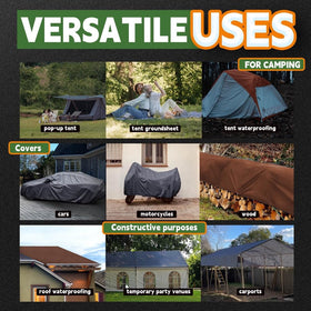 RAINDEWAY heavy-duty tarp withstands tough conditions for outdoor storage.