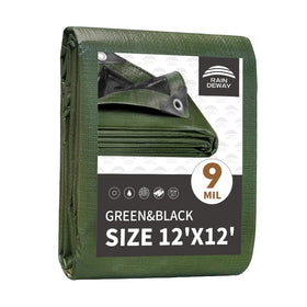 RAINDEWAY 12x12 green tarp shows full coverage and rugged durability for outdoor use