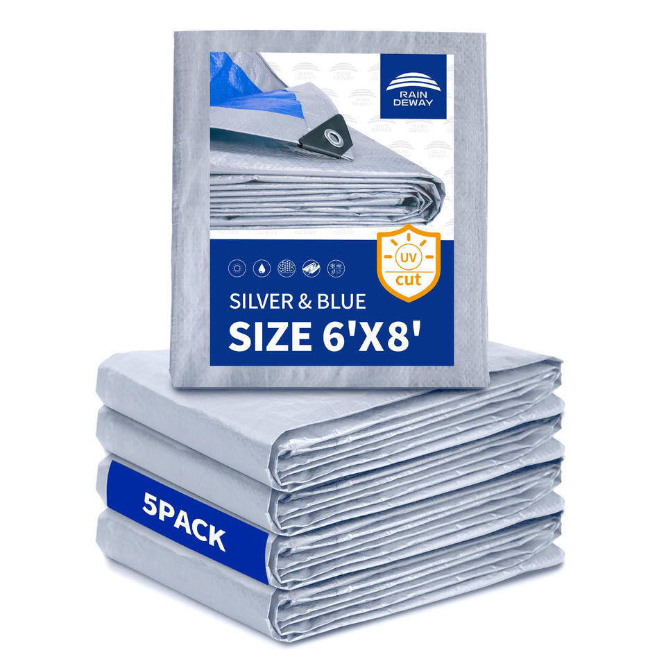 RAINDEWAY 6x8ft tarp full-size protects gear from rain and sun.