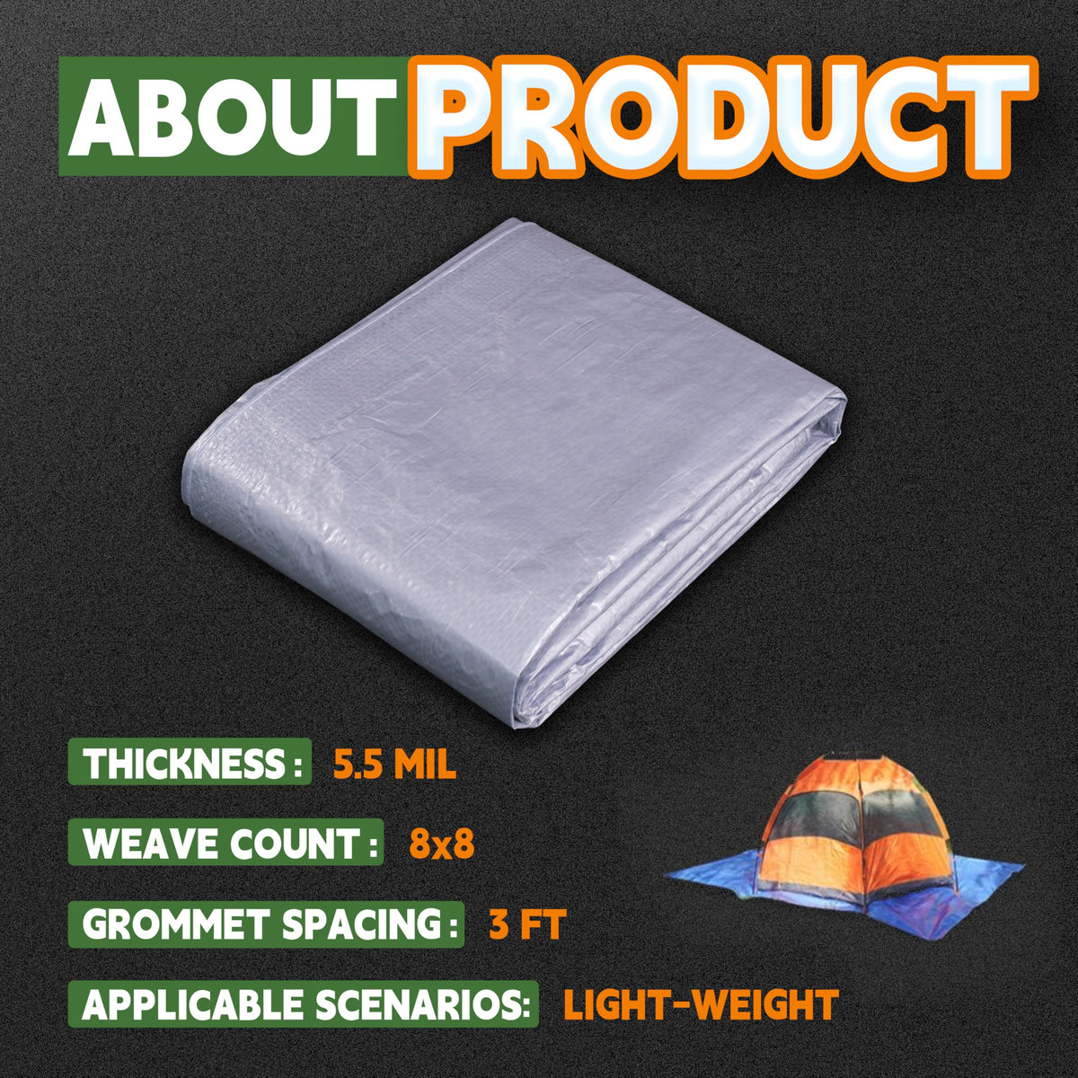 RAINDEWAY tarp offers quick shelter and ground cover for camping setups.
