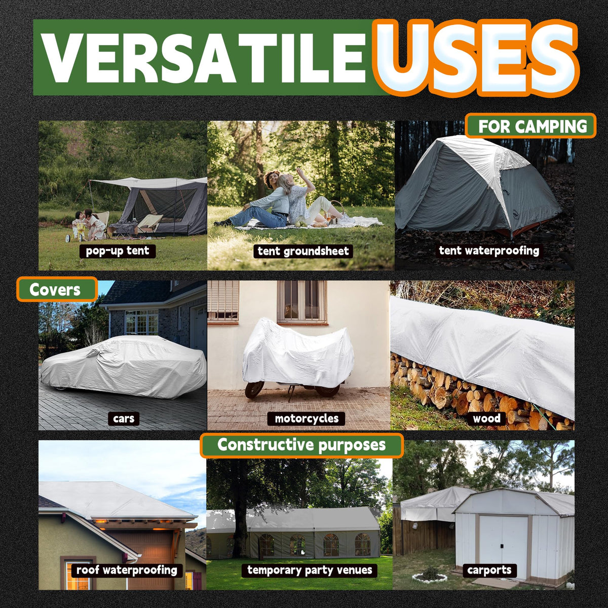 RAINDEWAY tarp made of pure PE for durability and flexibility