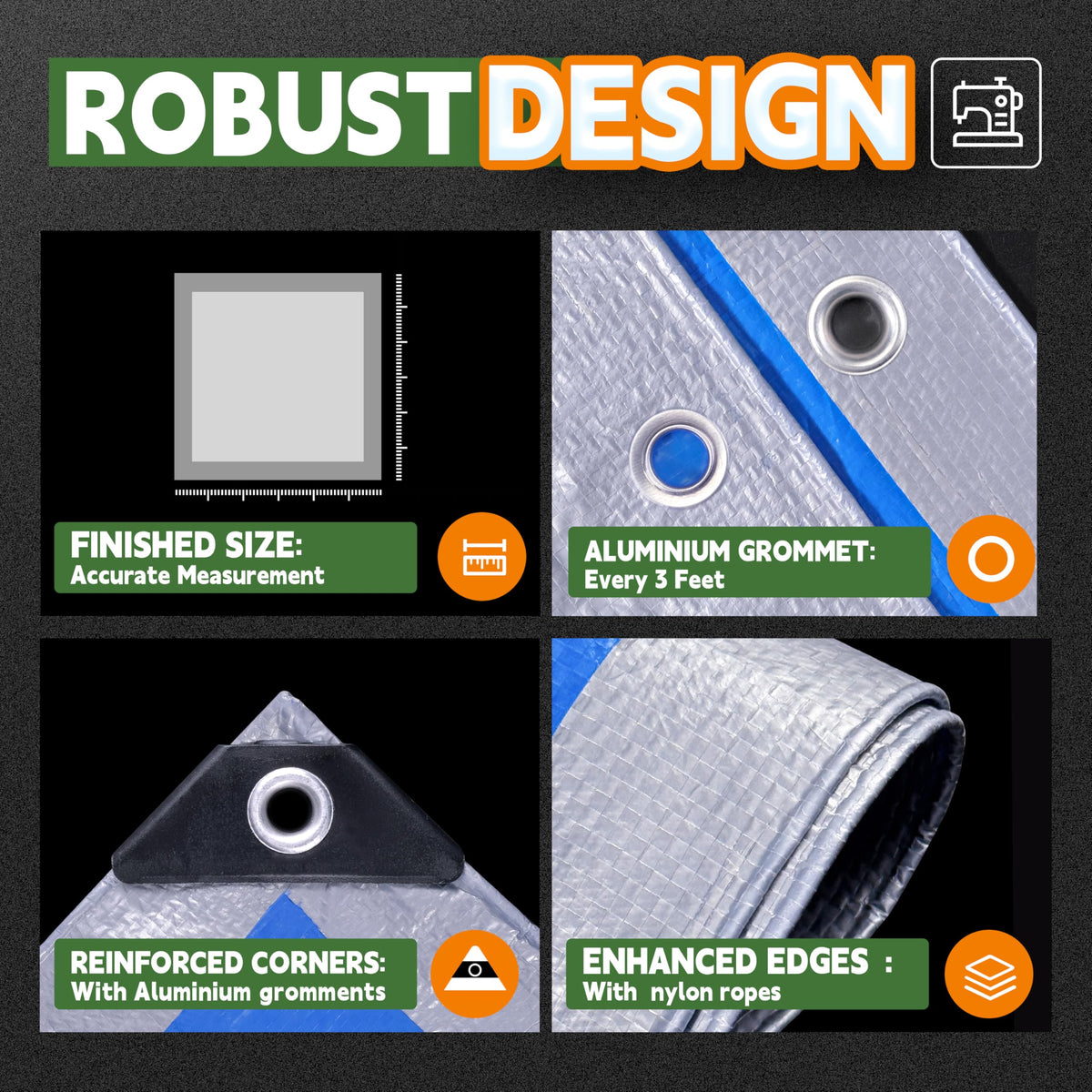 RAINDEWAY blue-silver tarp showcases versatile coverage for yard, tents, and vehicles.