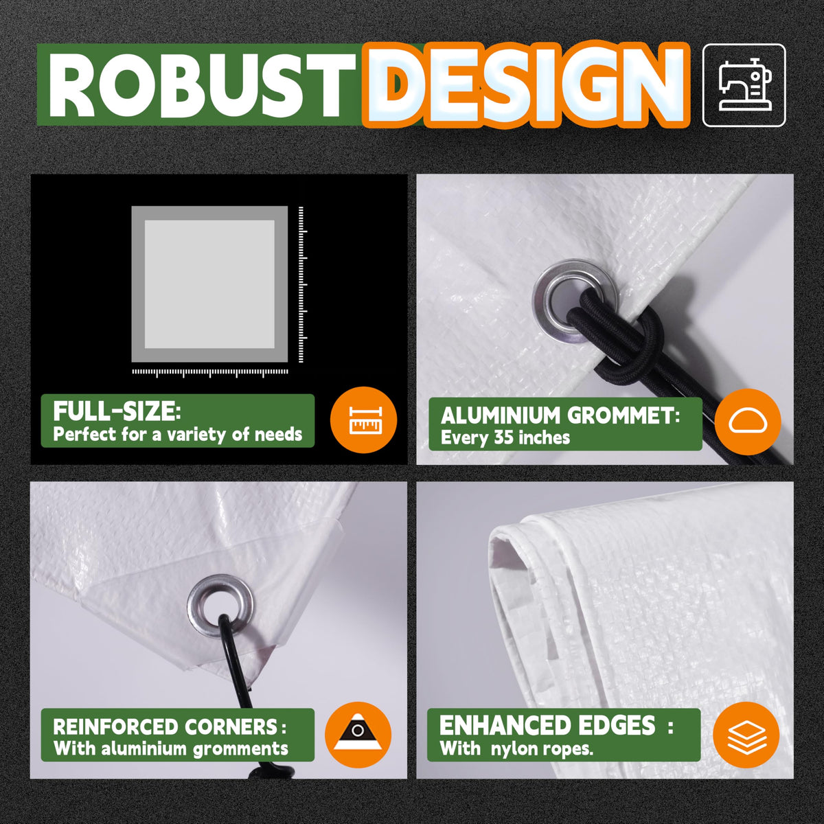 RAINDEWAY tarp reinforced edges with metal grommets for secure attachment