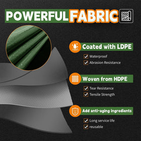 RAINDEWAY tarp with reinforced edges and metal grommets for secure ties.
