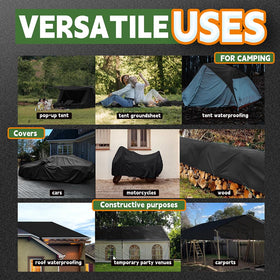 RAINDEWAY tarp features evenly spaced grommets for easy tie-downs and corners.